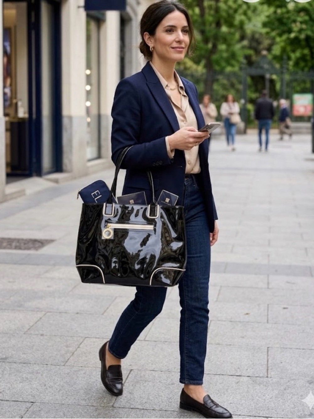 Stee lauder Classic Black Patent Tote with Gold Accent
